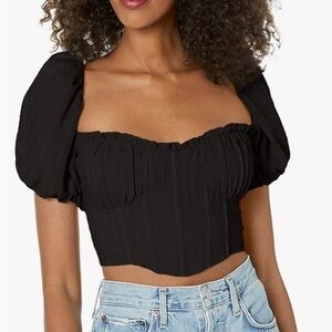 Astr Black Puff Sleeve Crop Top